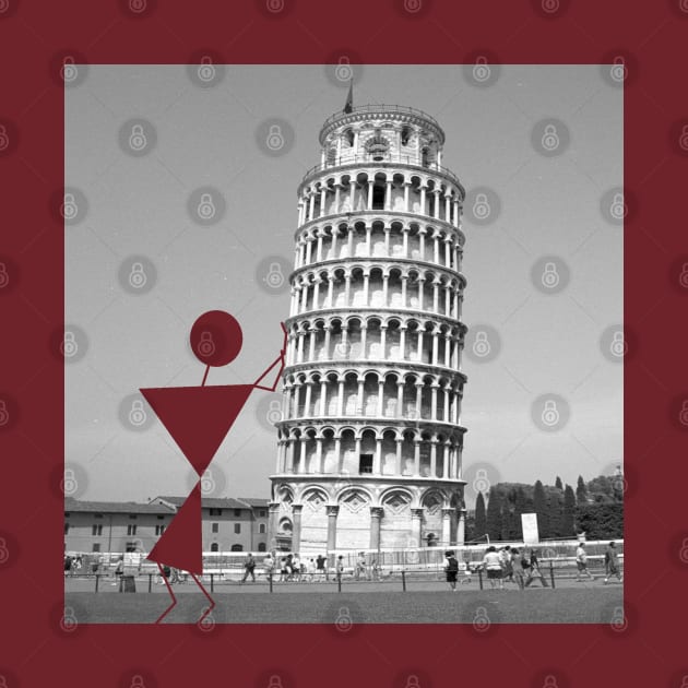 Warli man at the Leaning Tower of Pisa by AmitDesignsTees