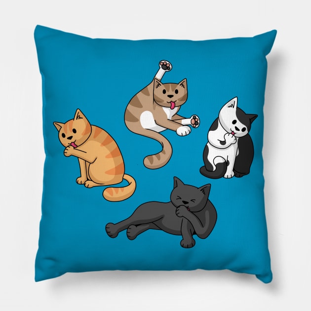 Four Cats Washing Pillow by Doodlecats 