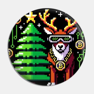 8-Bit Cyberpunk Reindeer - Futuristic Bitcoin Christmas Design Pin