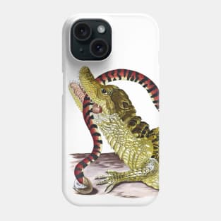 Caiman Alligator And Snake - Vintage Drawing: Phone Case