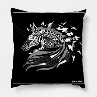 the mustang unicorn horse in ecopop zentangle pattern tattoo wallpaper Pillow