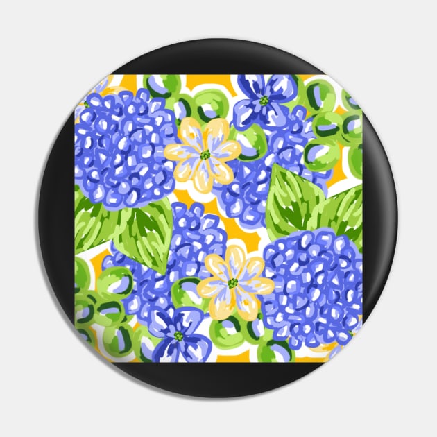 Cute Hand Painted Preppy Blue Hydrangea Pattern Pin by emrdesigns