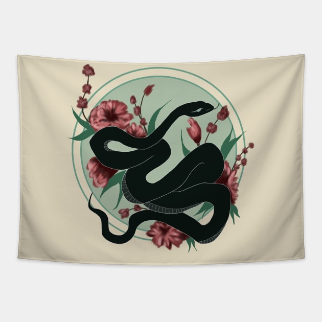 Floral snake Tapestry by Courteney Valentine