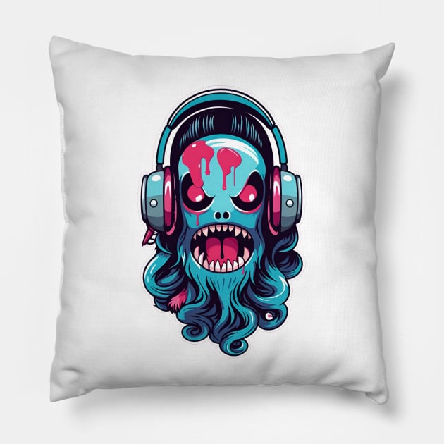 horror and cute headphone fantastic and gotic graphic design ironpalette Pillow by ironpalette