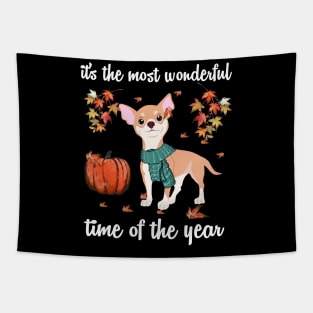 Chihuahua Dog Autumn Fall Most Wonderful Time Maple Gift Tapestry