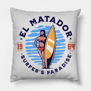 Vintage El Matador, California Surfer's Paradise // Retro Surfing 1980s Badge B Pillow