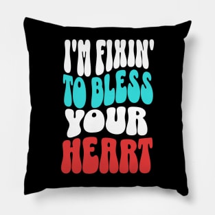 Retro "Fixin' To Bless Your Heart" Tee Shirt in Red, White, and Blue Pillow