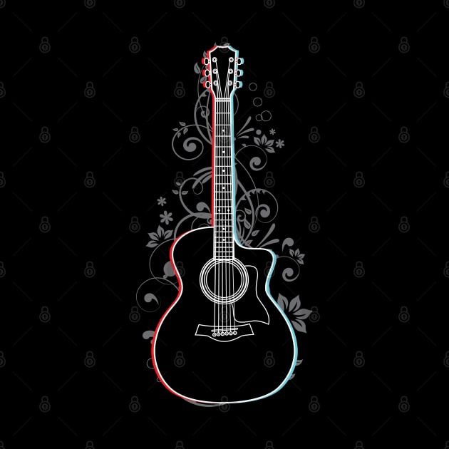 Acoustic Guitar 3D Outline Flowering Vines by nightsworthy