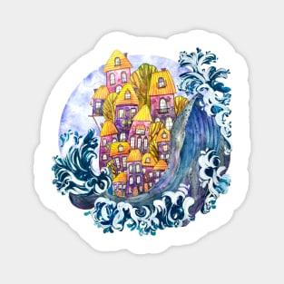 Whimsical Houses with Humpback Whale Magnet