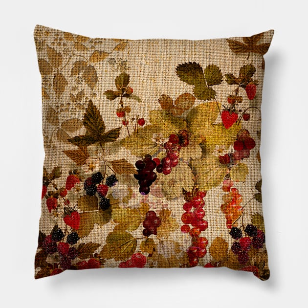 French Cretonne with Forest Fruits Pattern Pillow by PrivateVices