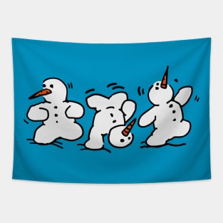 Three dancing Snowmen Tapestry