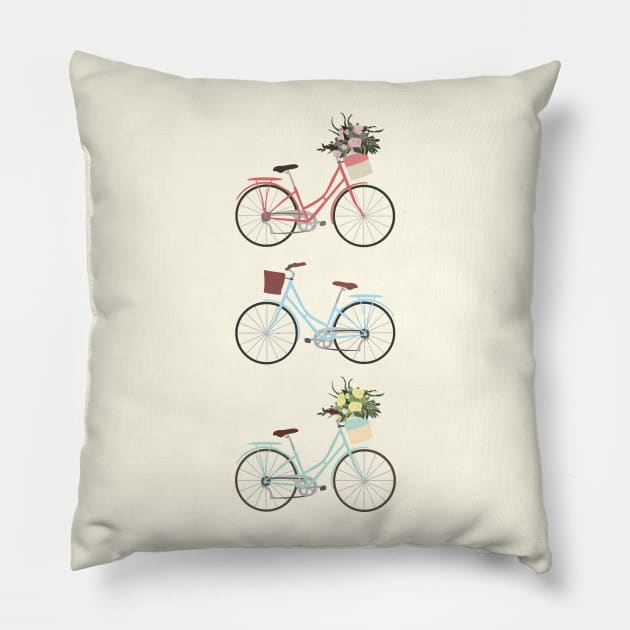 Pastel Bicycles Pillow by LThomasDesigns
