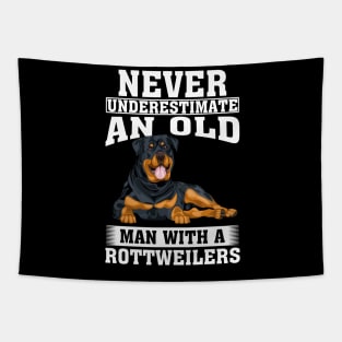 Never Underestimate an Old Man with Rottweilers Tapestry