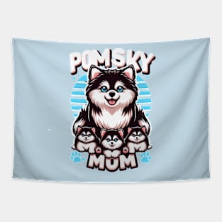 Pomsky Mom and Puppies "POMSKY MOM" Design Tapestry