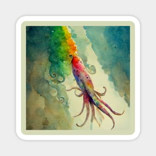 Squid shooting rainbow ink Magnet