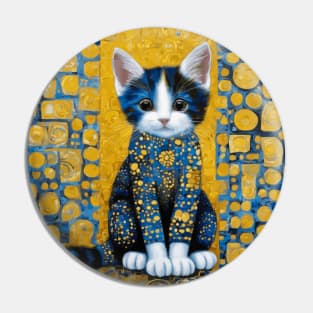 Gustav Klimt Style Kitten with Blue and Gold Dress Pin
