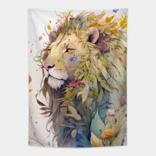 Lion Portrait Animal Painting Wildlife Outdoors Adventure Tapestry