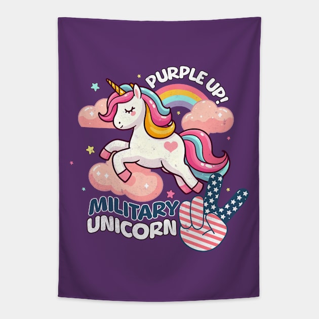 Purple Up! Military Child Unicorn Kids Tapestry by alcoshirts