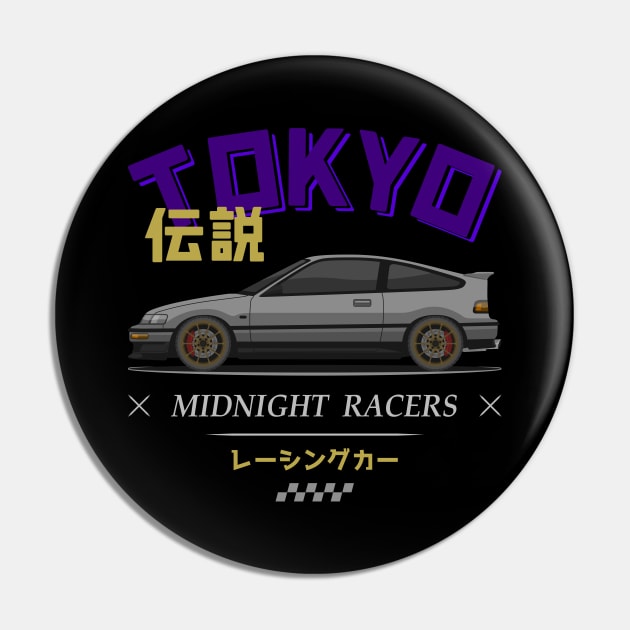 Midnight Racer Silver CRX JDM Pin by GoldenTuners