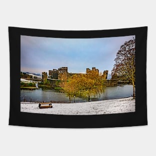 Caerphilly Castle on a Snowy Day Tapestry