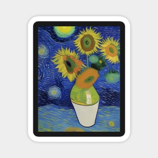 Starry Night Meets Sunflowers By Ricaso Magnet