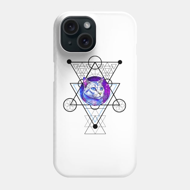 Sacred Geometry Galaxy Cat Phone Case by Cosmic Dust Art