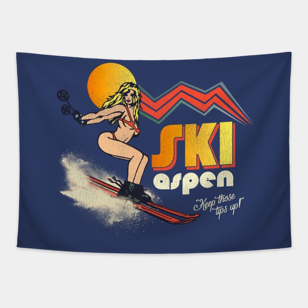 Ski Aspen 70s/80s Retro Souvenir Style Skiing Tapestry by darklordpug