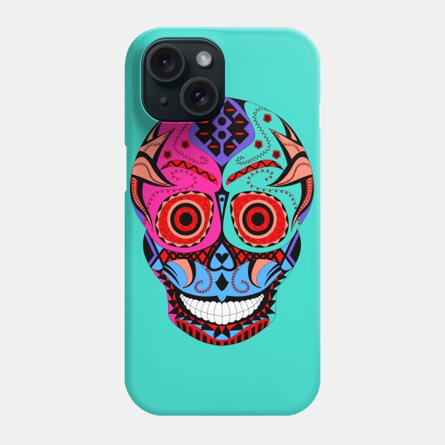 skeleton smile in mexican pattern in blue Phone Case by jorge_lebeau