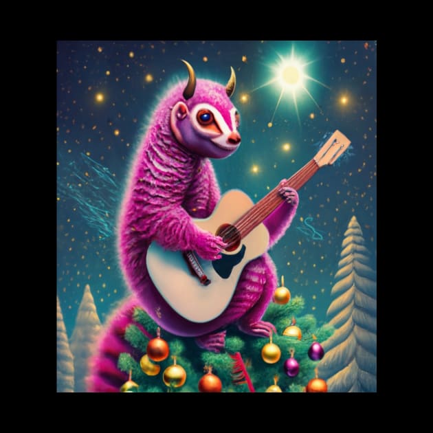 Christmas tree demon Pangolin playing guitar by Catbrat