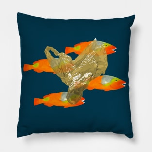 Plastic bag floating in the ocean. Pillow