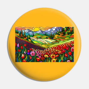 Stained Glass Colorful Mountain Flowers Pin