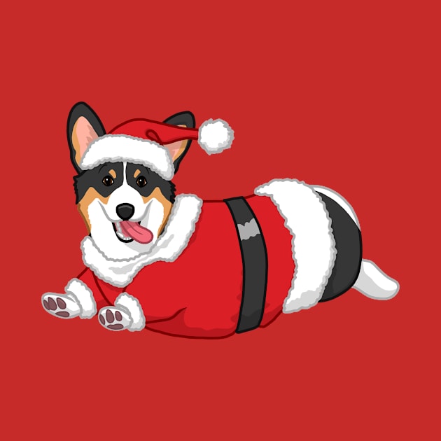 Cute Tricolor Corgi in Santa Christmas Costume by csforest