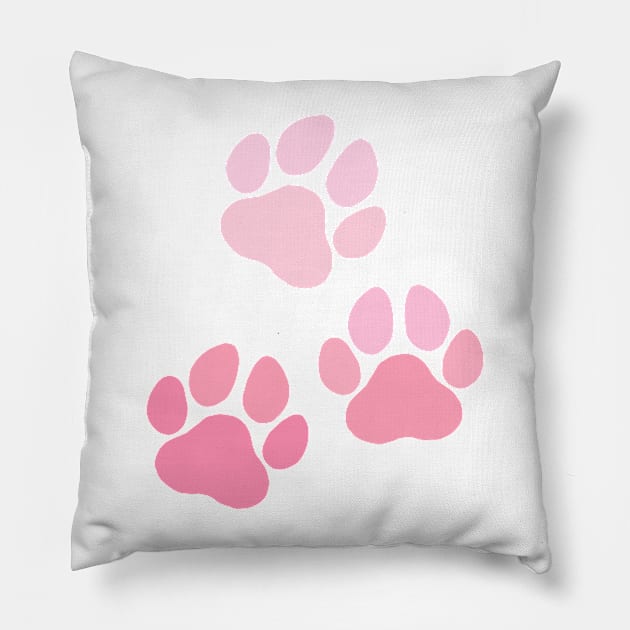 Walking Paw Prints- Pink! Pillow by jenartfart