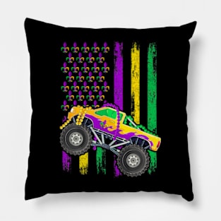 Mardi Gras Monster Truck Beads Flag Kids Boys Pillow