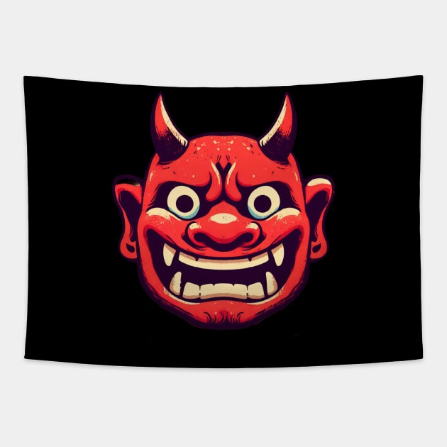 Red cartoon oni demon Tapestry by Evgmerk