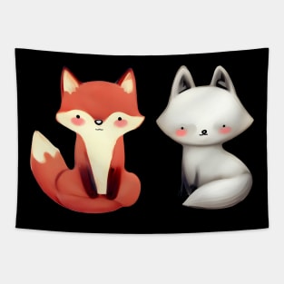 Cute little red fox and white fox Tapestry