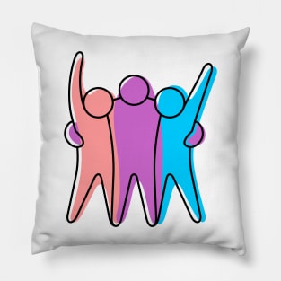 Three Happy Guys, Blue, Orange, Purple Colours Pillow