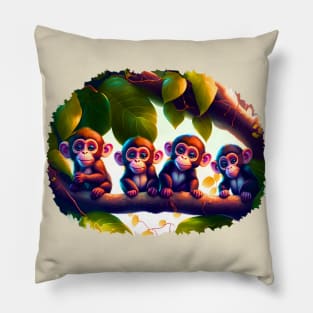 Funny monkeys gathering on a branch Pillow
