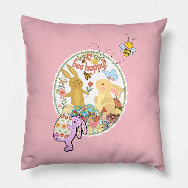 Easter Bee Hoppy Cute Bunny Spring Design Pillow by tamdevo1