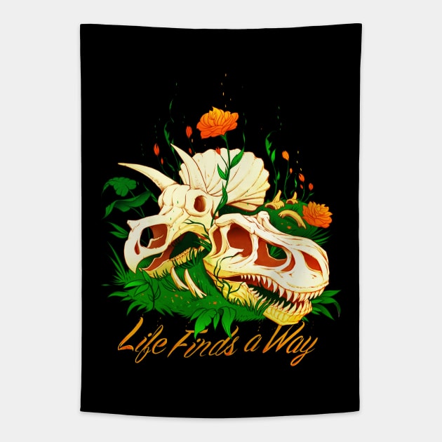 Prehistoric Skull Flower Life Tapestry by Tobe_Fonseca