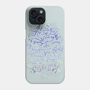 She is Clothed in Strength - Proverbs 31 - light sage Phone Case