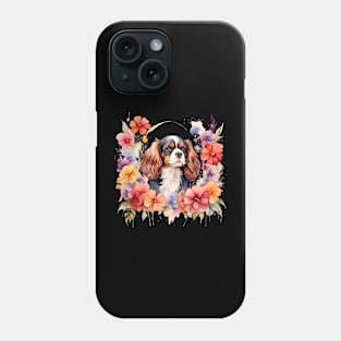 A cavalier king charles spaniel decorated with beautiful watercolor flowers Phone Case