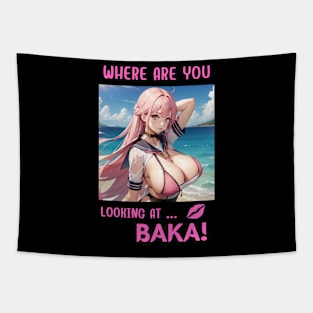 Where Are You Looking At BAKA Anime Girl Tapestry