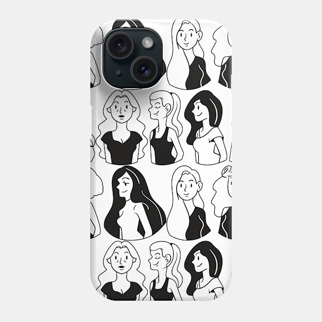 Women Girls Black and White Print Phone Case by frantuli