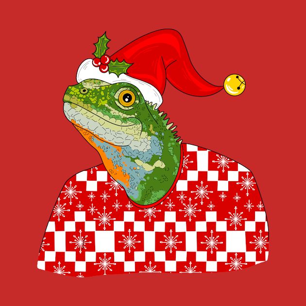 Christmas Sweater Lizard With Blue Background by missmann