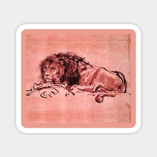 THE CAPE LION LYING DOWN, by Rembrandt Pink Red Hues Magnet