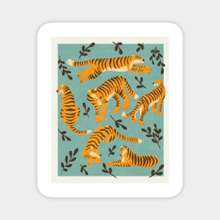 Bengal Tigers on teal background Magnet