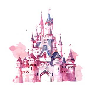 Watercolor Pink Castle Magical Princess Castle Magic Kingdom T-Shirt