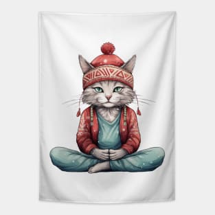 Yoga Meditation Christmas Cat I OM Tapestry