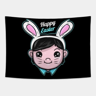 A Boy Has Easter Bunny Ears On Her Head. Toddler Boy Easter Tapestry